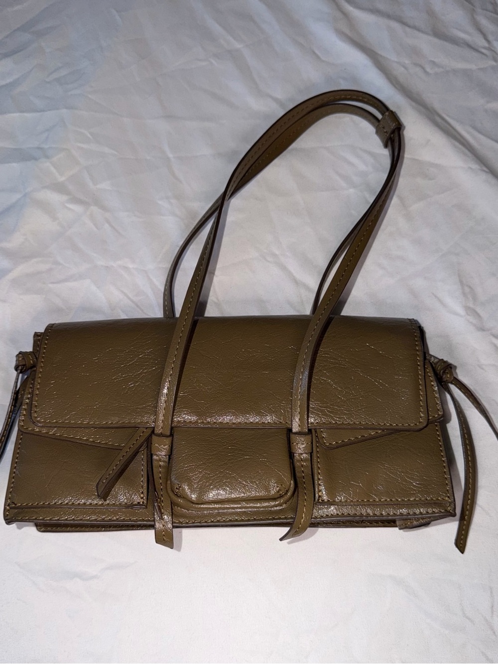 Zara Olive Green Leather-Effect Shoulder Bag
